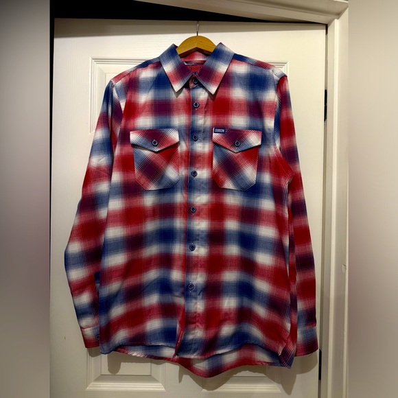 DIXXON Red and Blue Plaid Casual Button Down Shirt